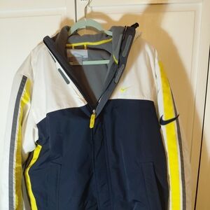 Vintage Nike Hooded Coat Size Sz L Insulated Jacket Zip Up White Yellow Navy Air